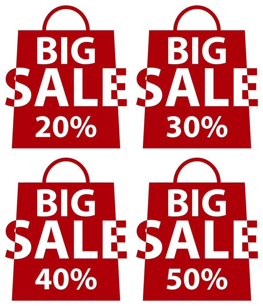 Set of stickers Big sale with interest.Ad banner template.Flat vector illustration.