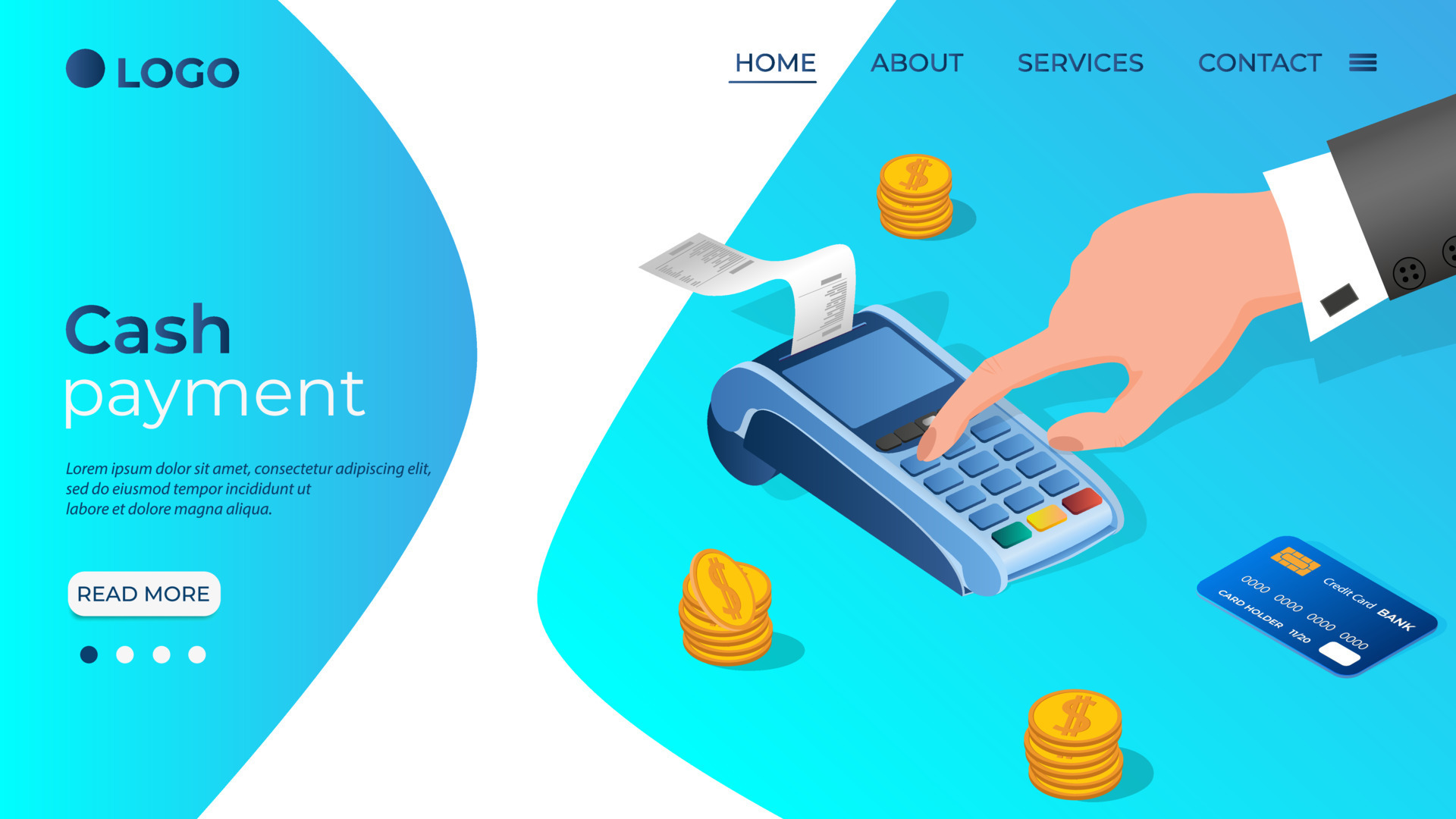 Cash payments.The human hand makes the payment via a portable terminal.The