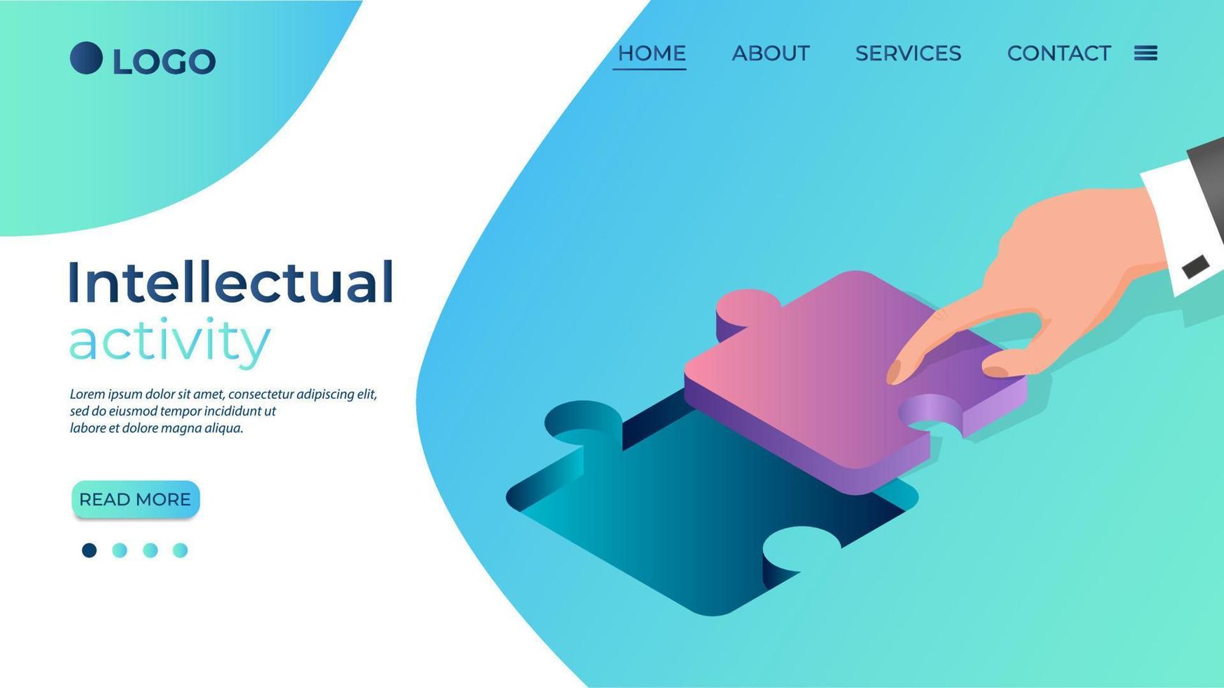 Intellectual activity.Businessman collects puzzles.The concept of finding solutions in business.Getting out of difficult situations.Flat vector illustration.The template of the landing page.
