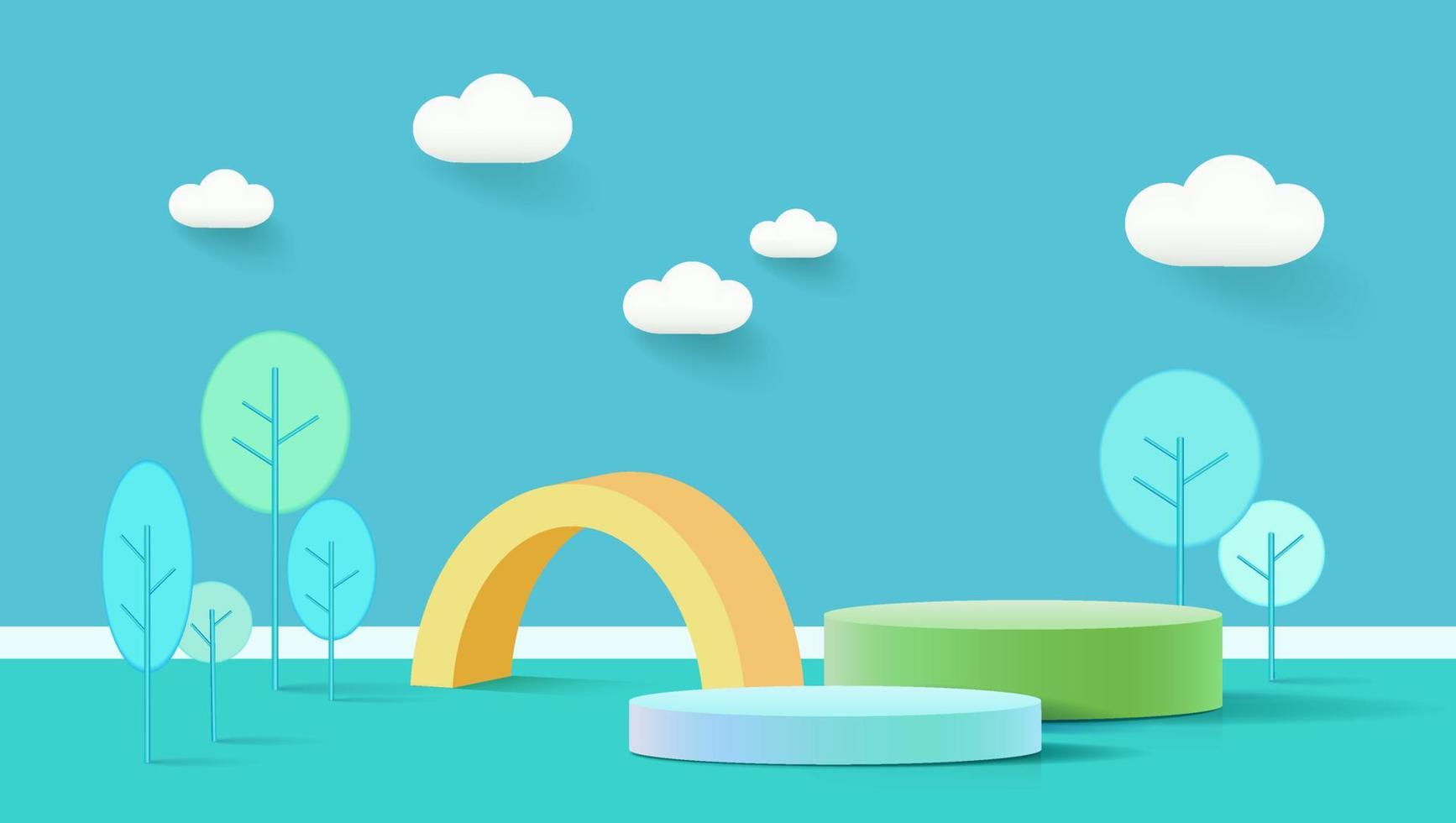 3d rendering scene of nature with display podium for mock up vector