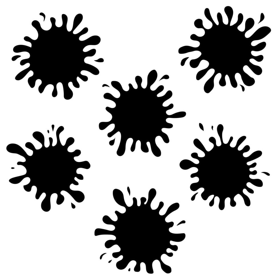 Black ink paint spots. Drops texture isolated on white background. Set for grunge splash textures. Vector illustration