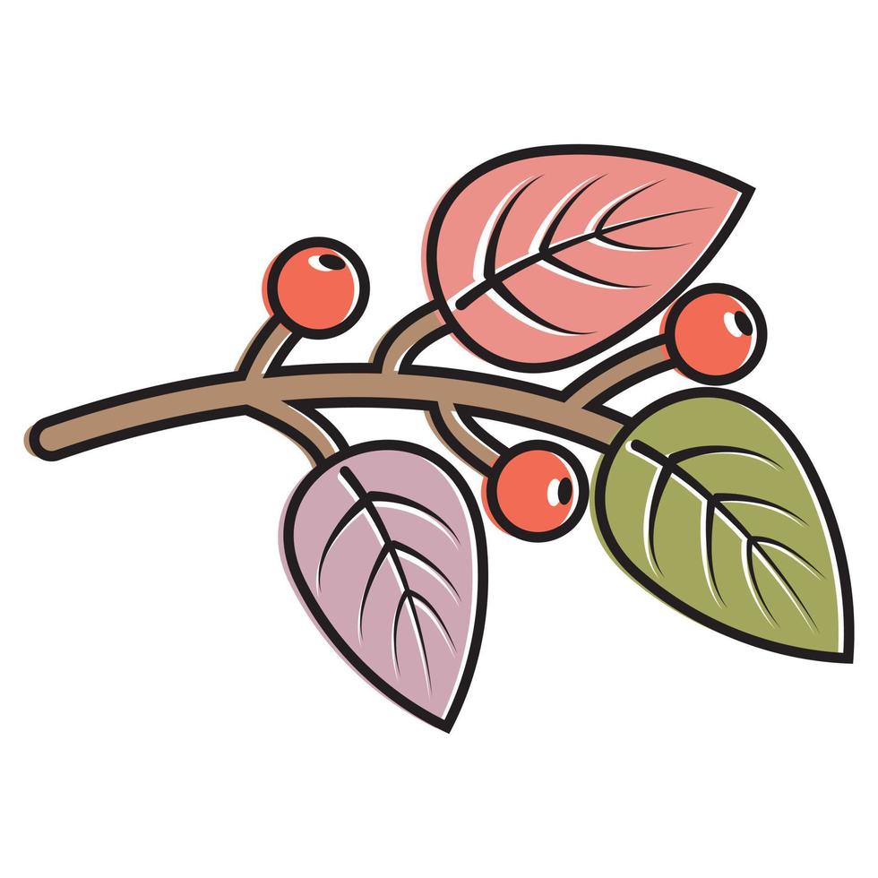 coloridas hojas de otoño y bayas. aislado sobre fondo blanco. estilo plano de dibujos animados simples. ilustración vectorial vector