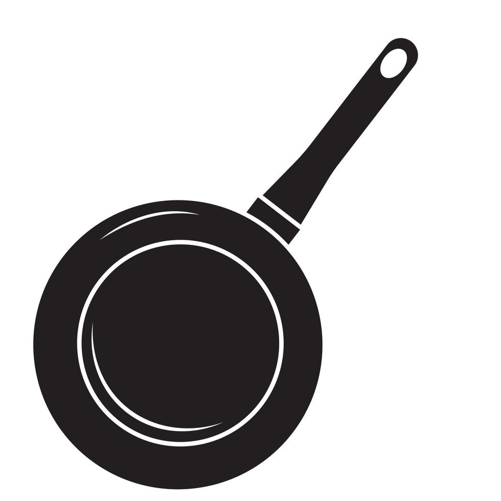 Black insulated frying pan with handle, stencil icon, vector illustration