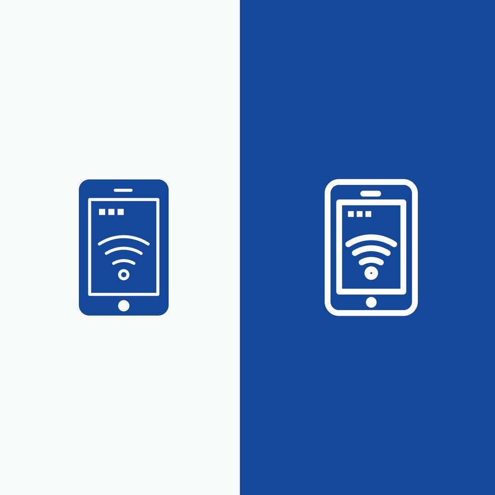 servicio de señal móvil línea wifi y glifo icono sólido banner azul vector