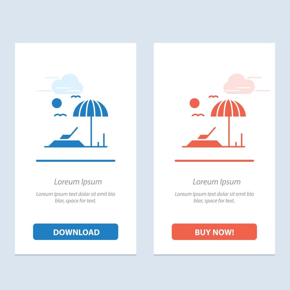 Beach Sunbed Vacation  Blue and Red Download and Buy Now web Widget Card Template vector