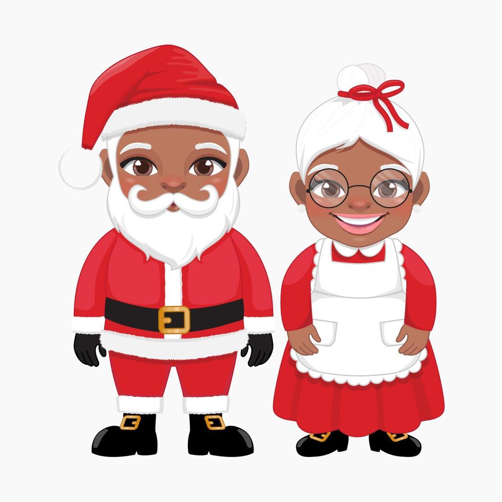 Papá Noel negro y la Sra. Claus de pie en el vector de diseño del festival de Navidad