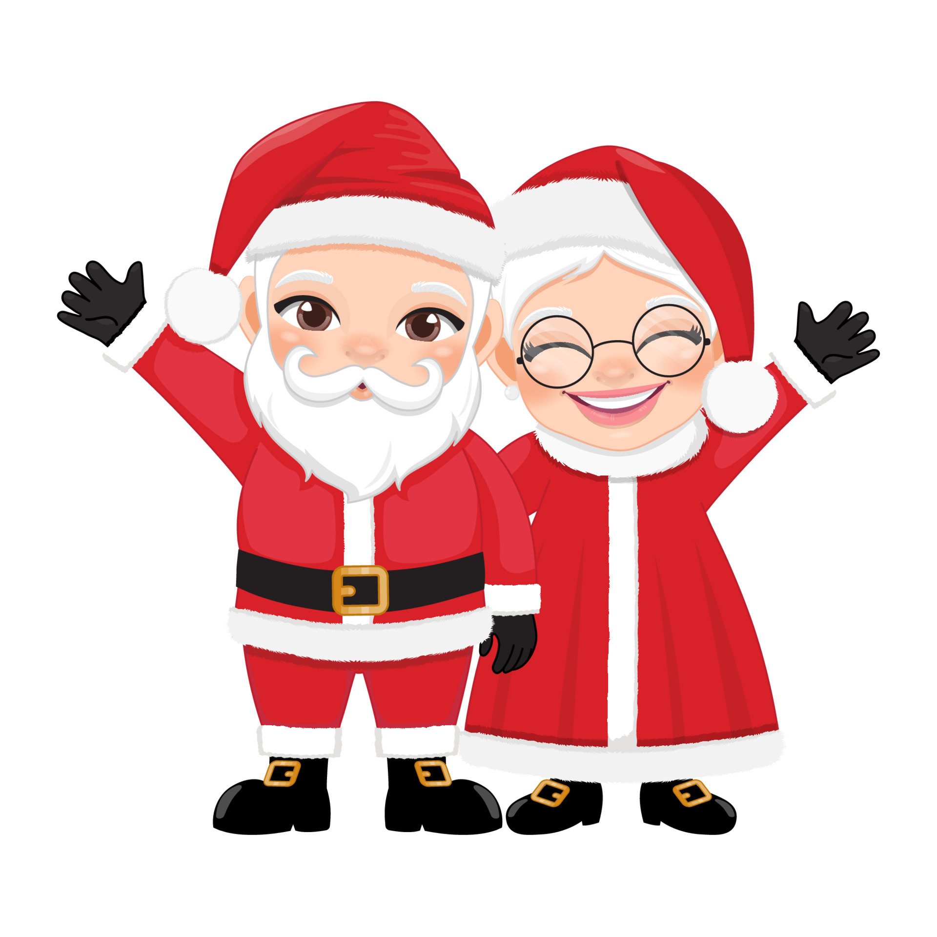 Santa Claus and his wife waving hands and greeting Vector illustration