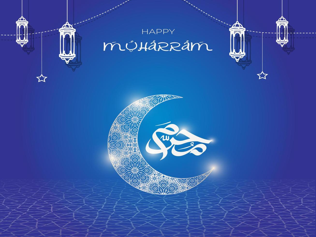 Islamic background design with blue and white vector