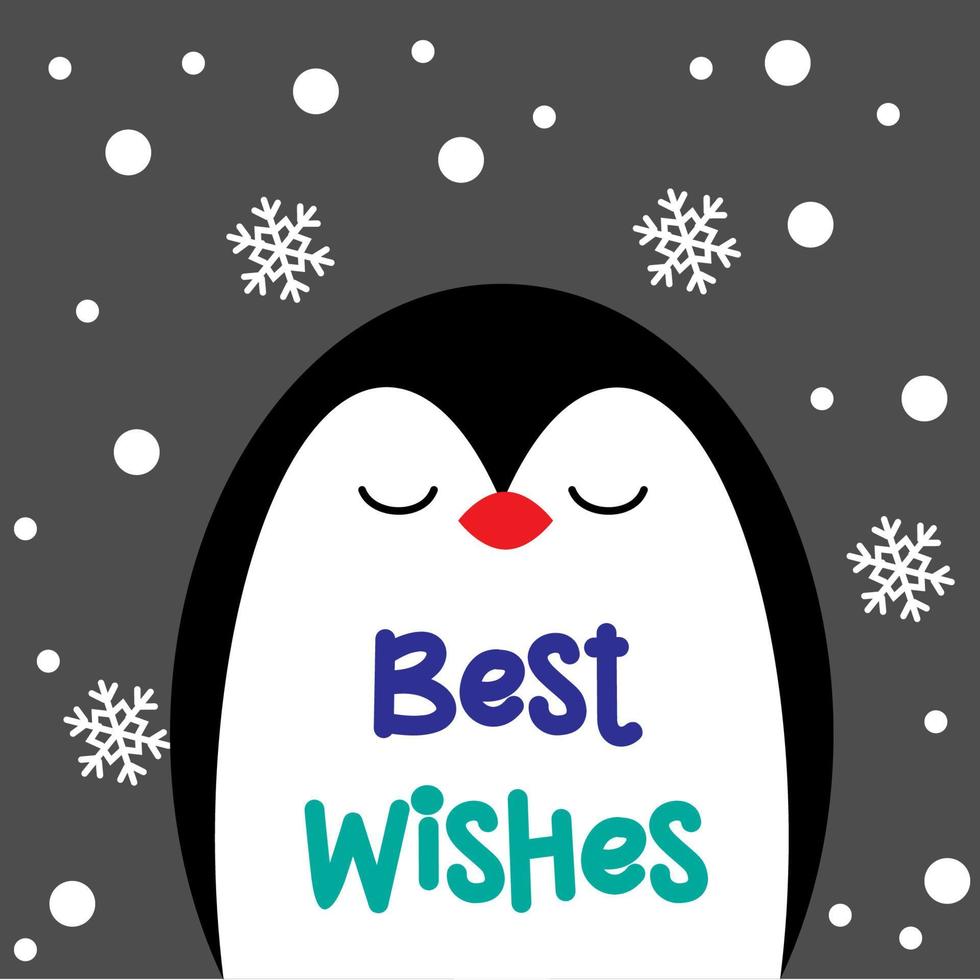 Christmas sticker, label or greeting card with a penguin, vector illustration