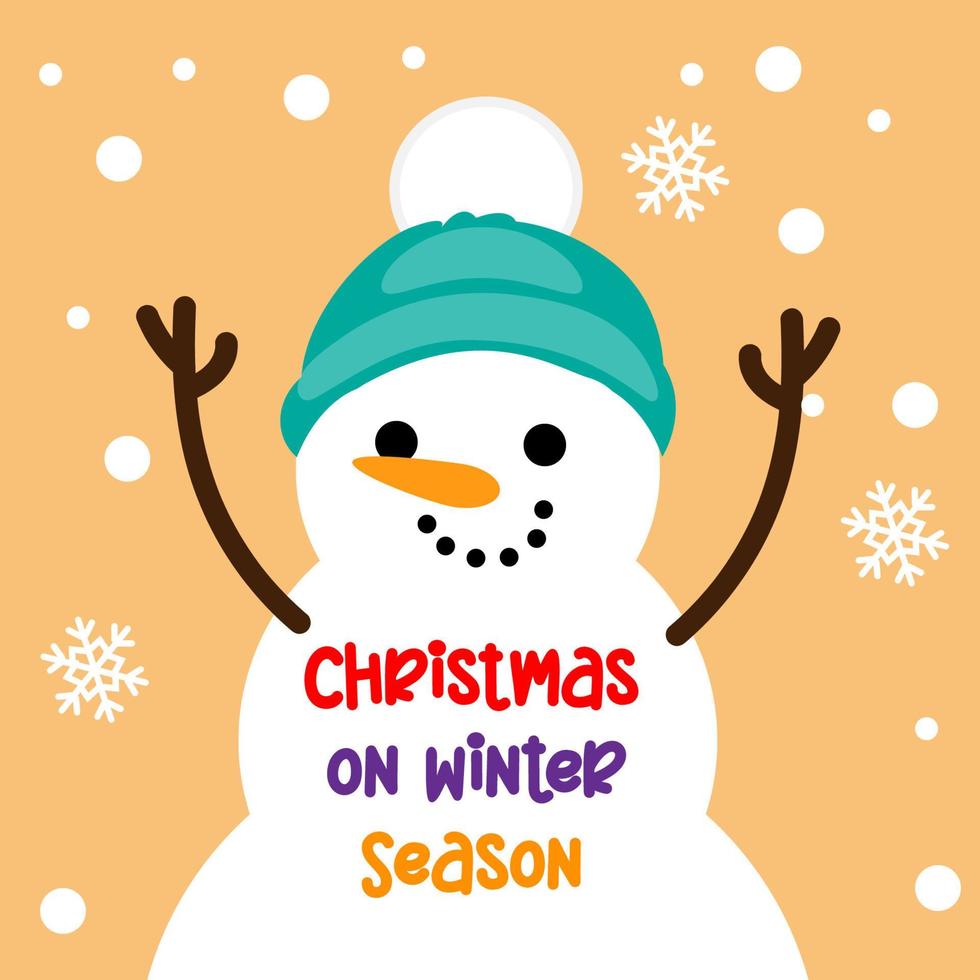 Christmas sticker, label or greeting card with a snowman, vector illustration