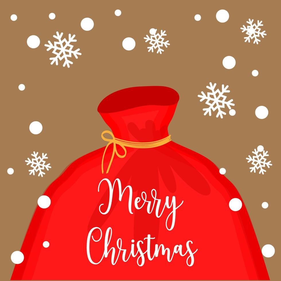 pegatina navideña, etiqueta o tarjeta de felicitación con una bolsa de regalos, ilustración vectorial vector