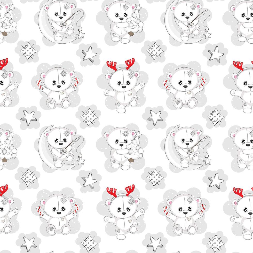 Seamless pattern with a white Christmas bear, vector illustration