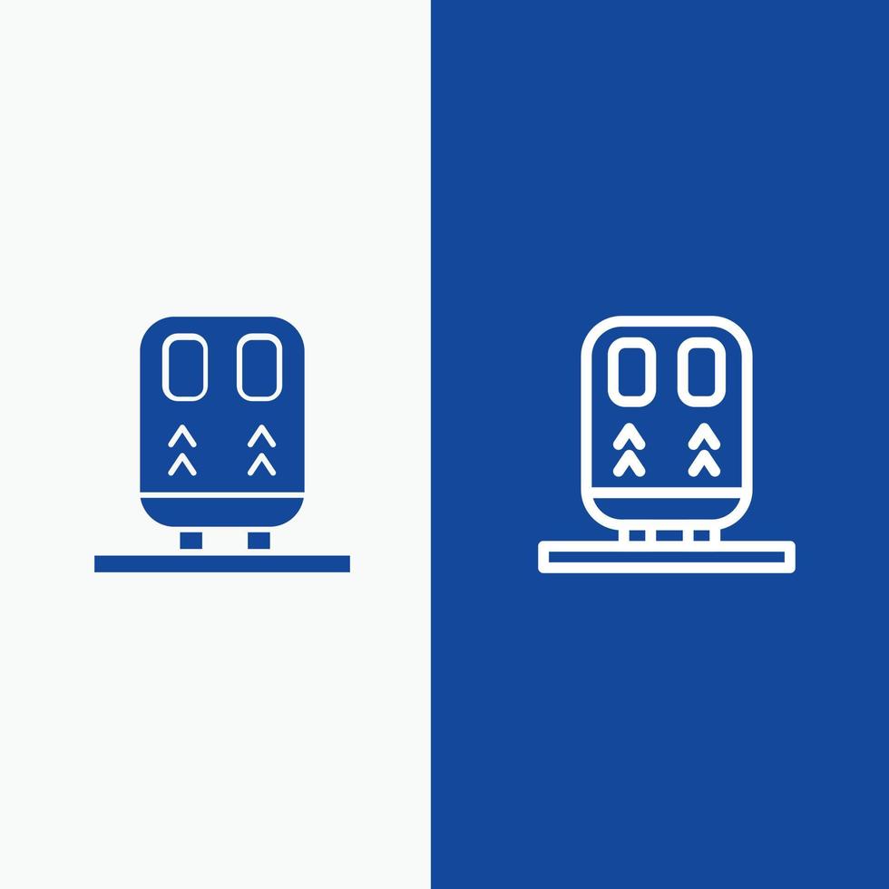 línea de transporte de tren de regreso y glifo icono sólido línea de banner azul y glifo icono sólido bl vector