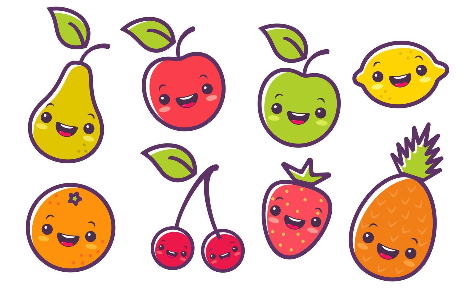 frutas en estilo kawaii vector