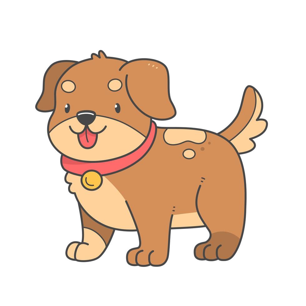 Cute puppy in cartoon doodle style isolated on a white background. Vector children's animal illustration.