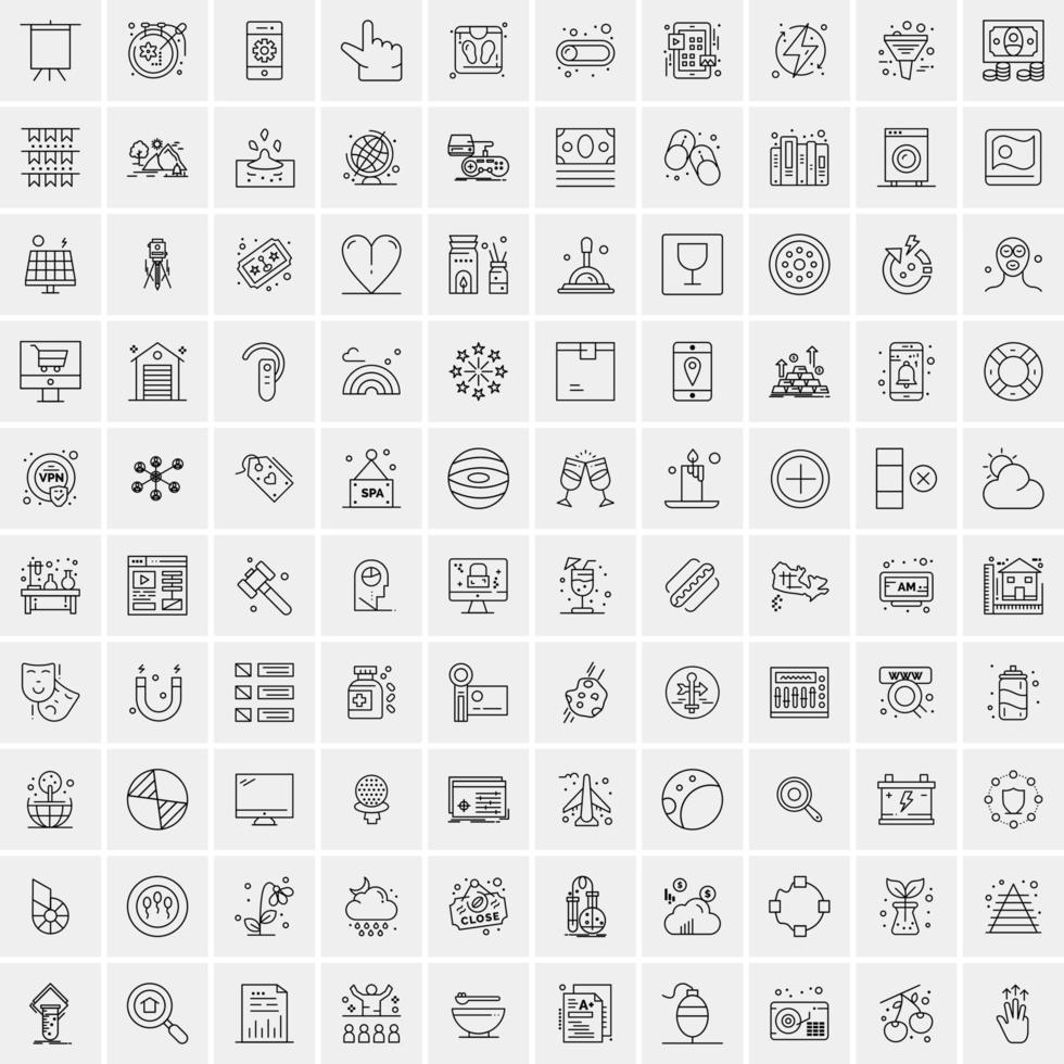 paquete de 100 iconos de líneas universales para móviles y web vector