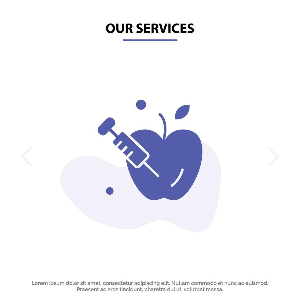 nuestros servicios apple gravedad ciencia icono de glifo sólido plantilla de tarjeta web vector