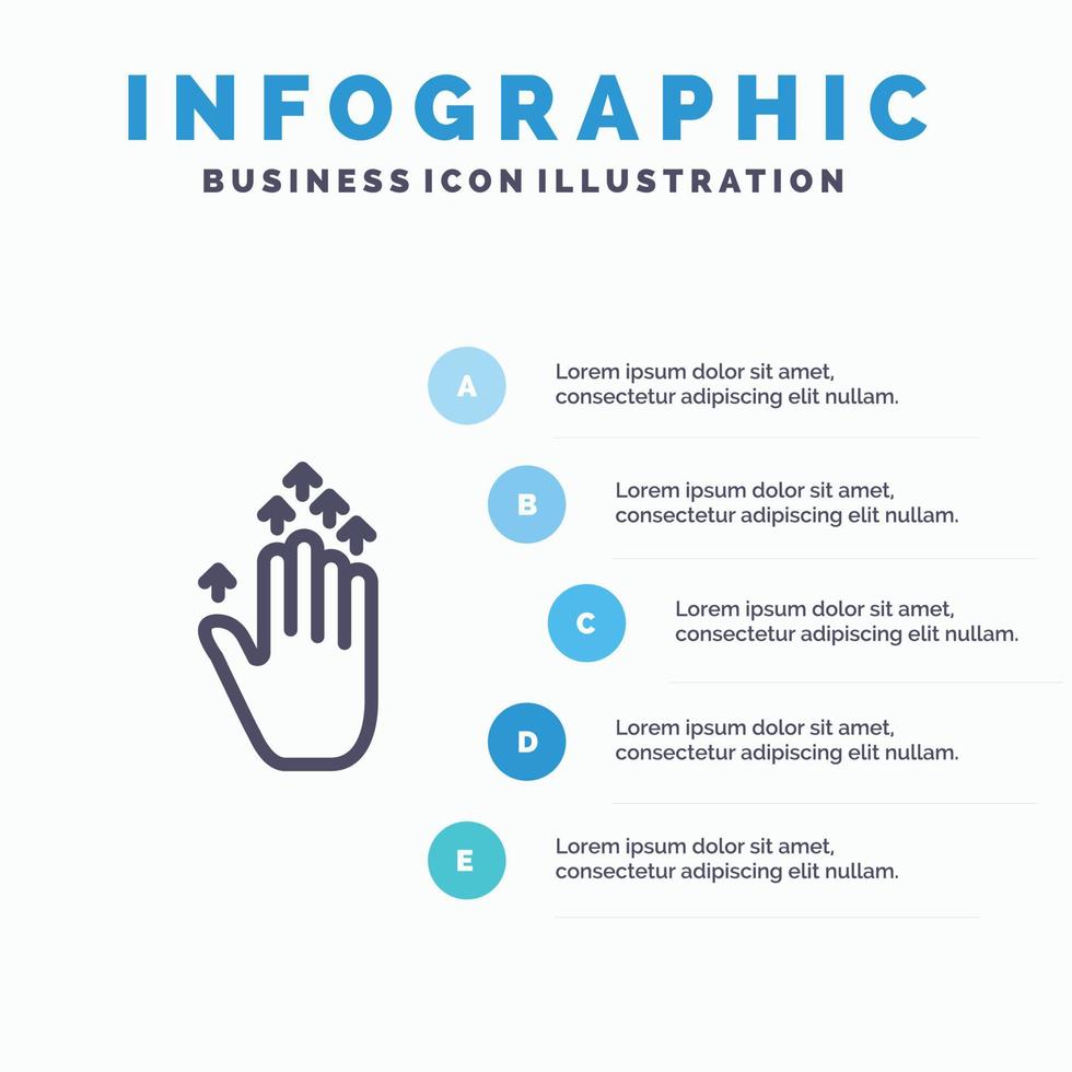 icono de línea de flecha hacia arriba de mano de gesto con fondo de infografía de presentación de 5 pasos vector