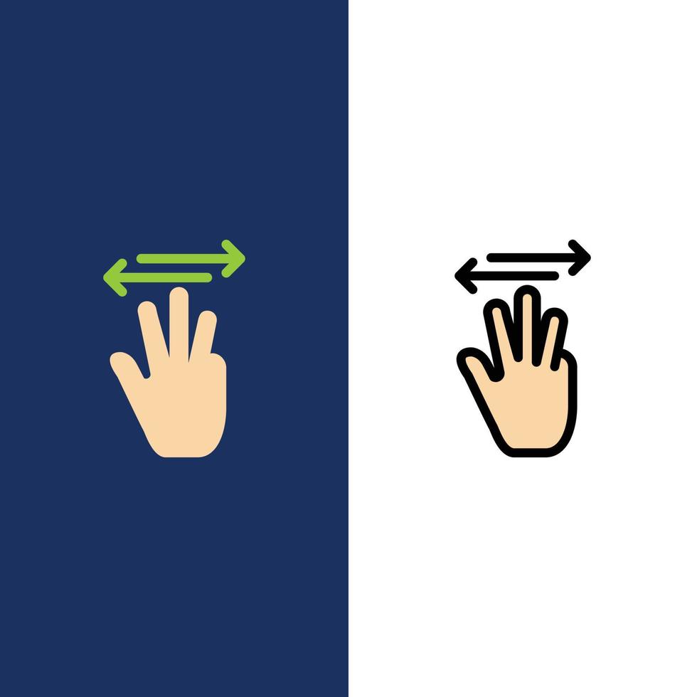 mano mano cursor arriba izquierda derecha iconos planos y llenos de línea conjunto de iconos vector fondo azul