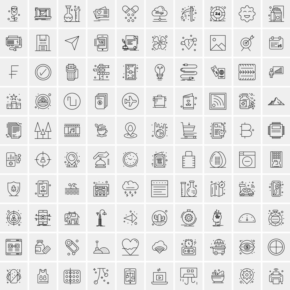 paquete de 100 iconos de líneas universales para móviles y web vector