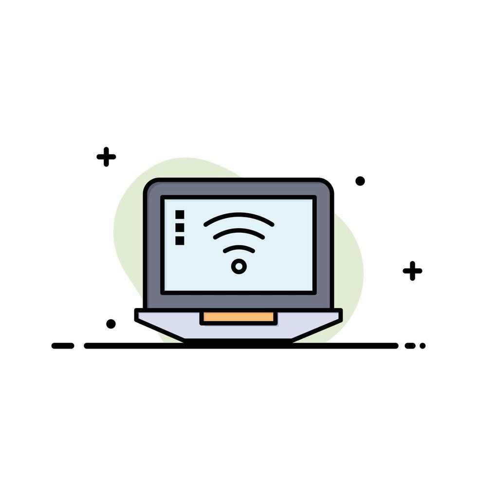 Laptop Computer Signal Wifi Business Logo Template Flat Color vector