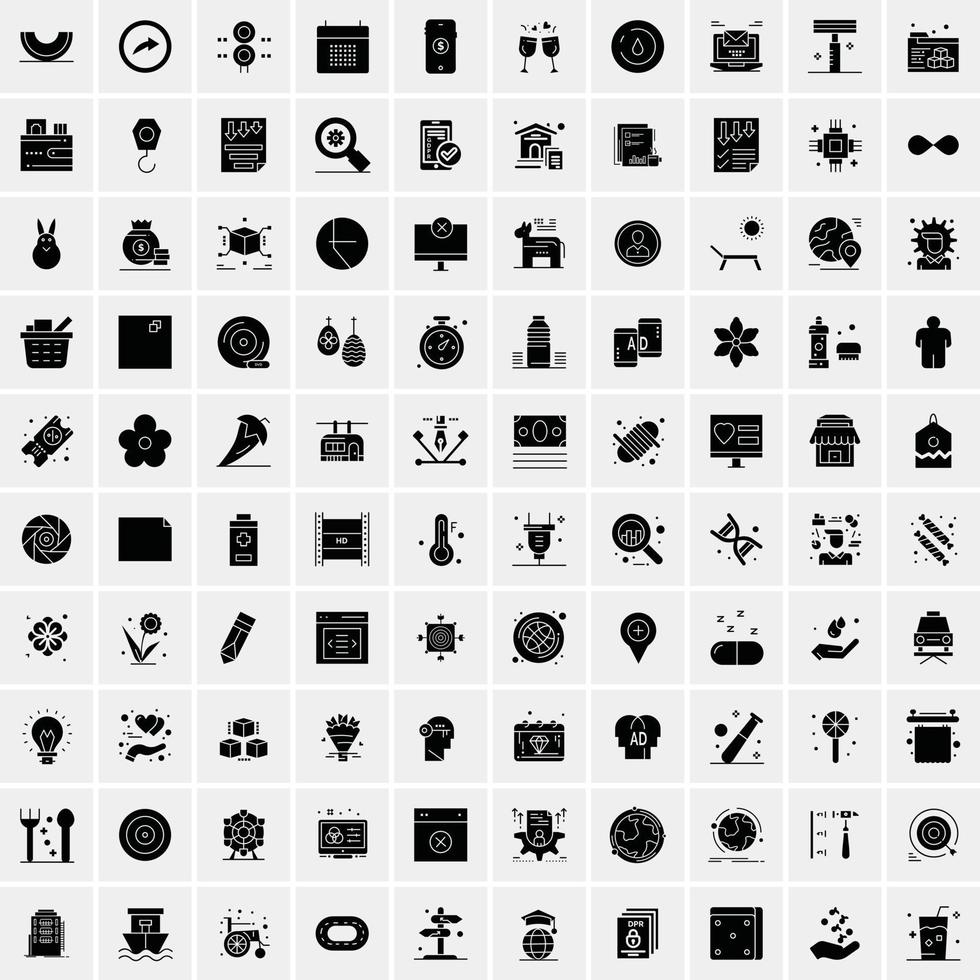 Set of 100 Universal Solid Icons vector