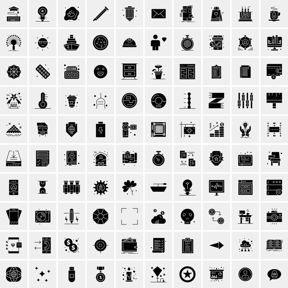 Set of 100 Business Solid Glyph icons vector