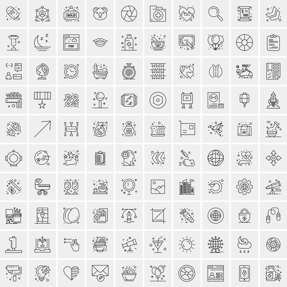 conjunto de 100 iconos de línea de negocios creativos vector