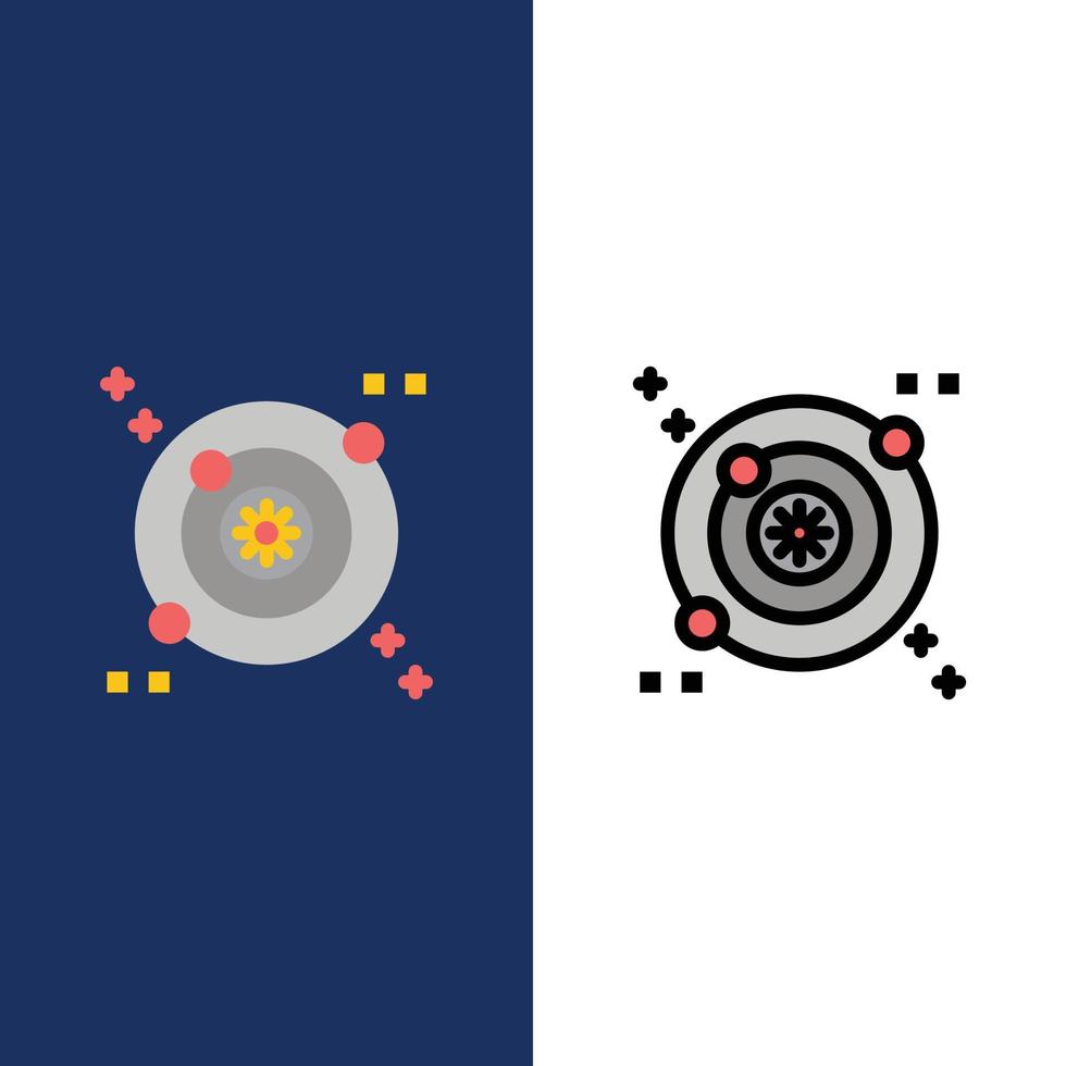 Galaxy Orbit Space  Icons Flat and Line Filled Icon Set Vector Blue Background