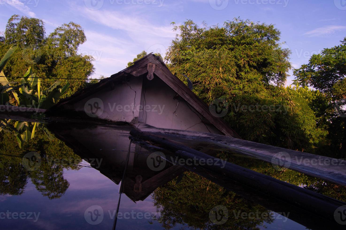 view of the trees from the top of the house with the reflection of the water photo