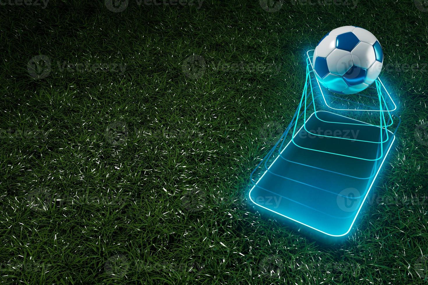 football balls object, sport ball design, football element concept, 3d illustration, abstract football technology, smartphone mobile screen, green grass field, online sport live, casino sport business photo
