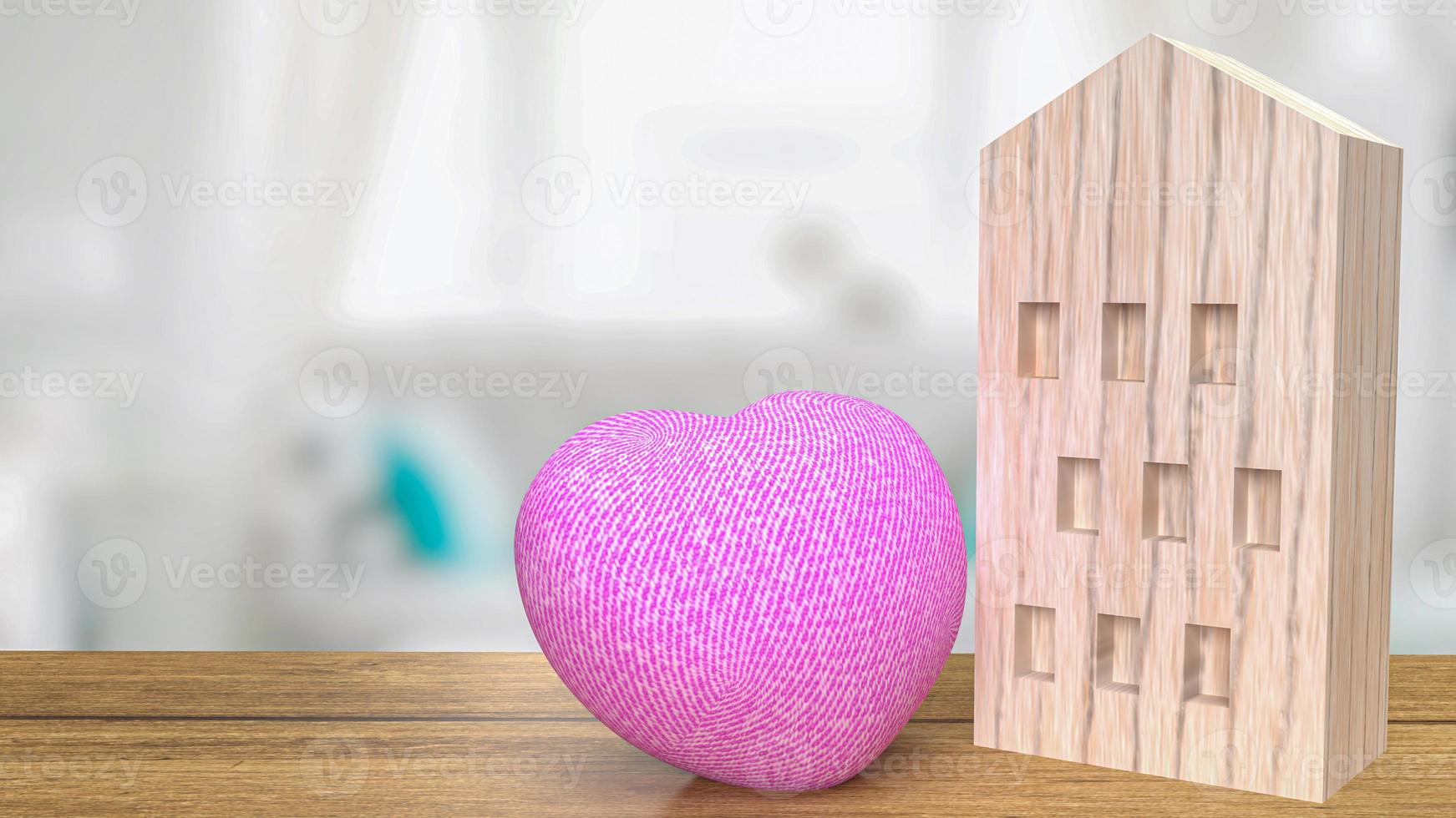 The home wood and pink Heart for property concept 3d rendering photo