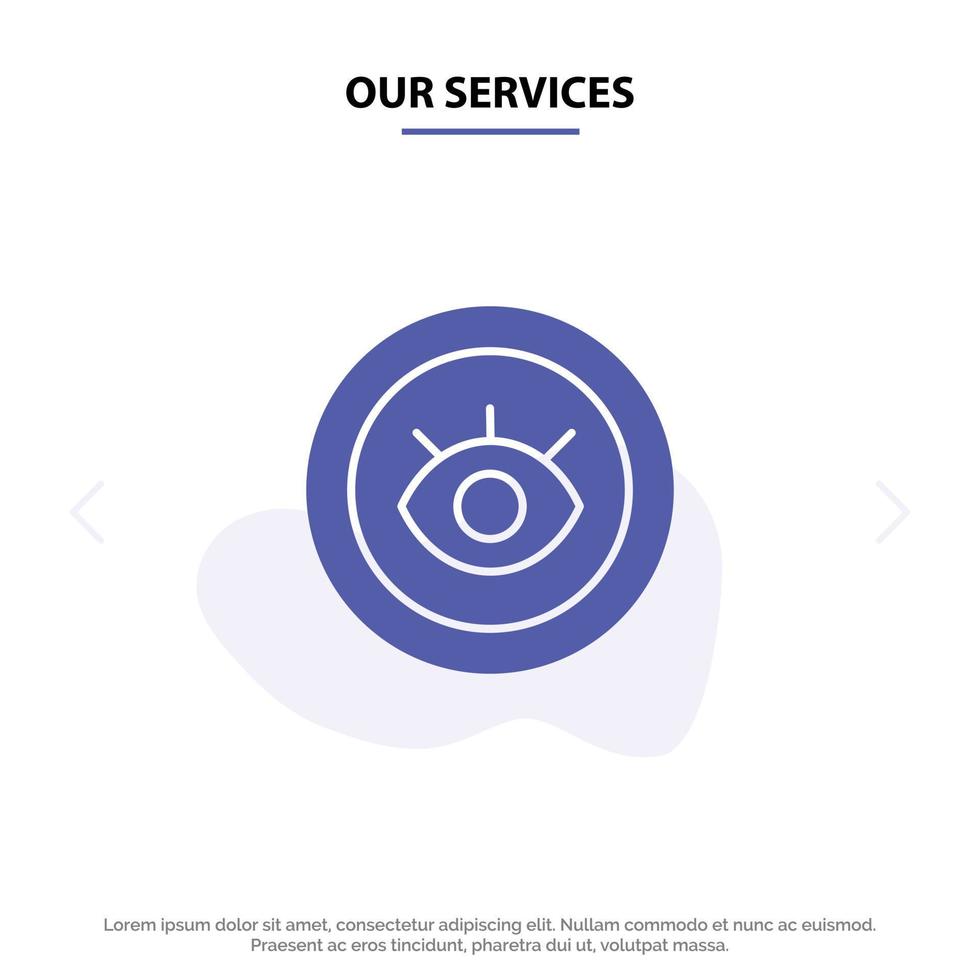 nuestros servicios soporte de servicio ocular plantilla de tarjeta web de icono de glifo sólido técnico vector