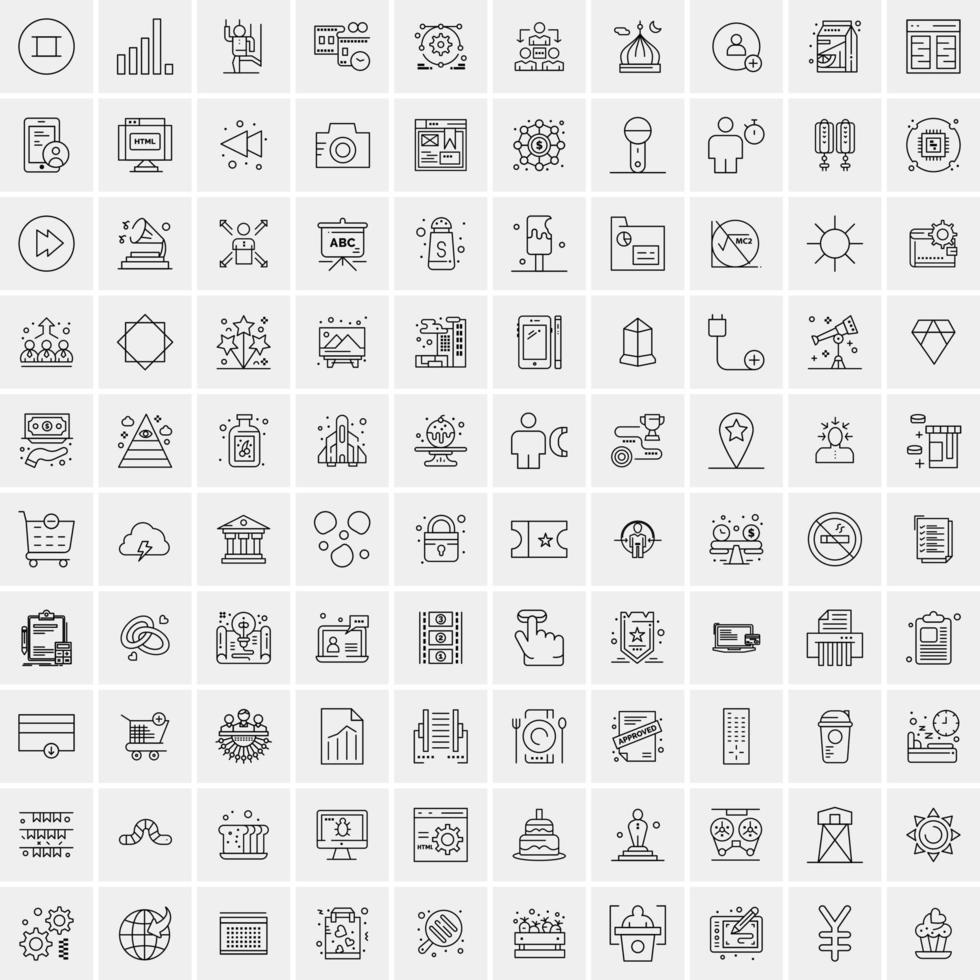 paquete de 100 iconos de líneas universales para móviles y web vector