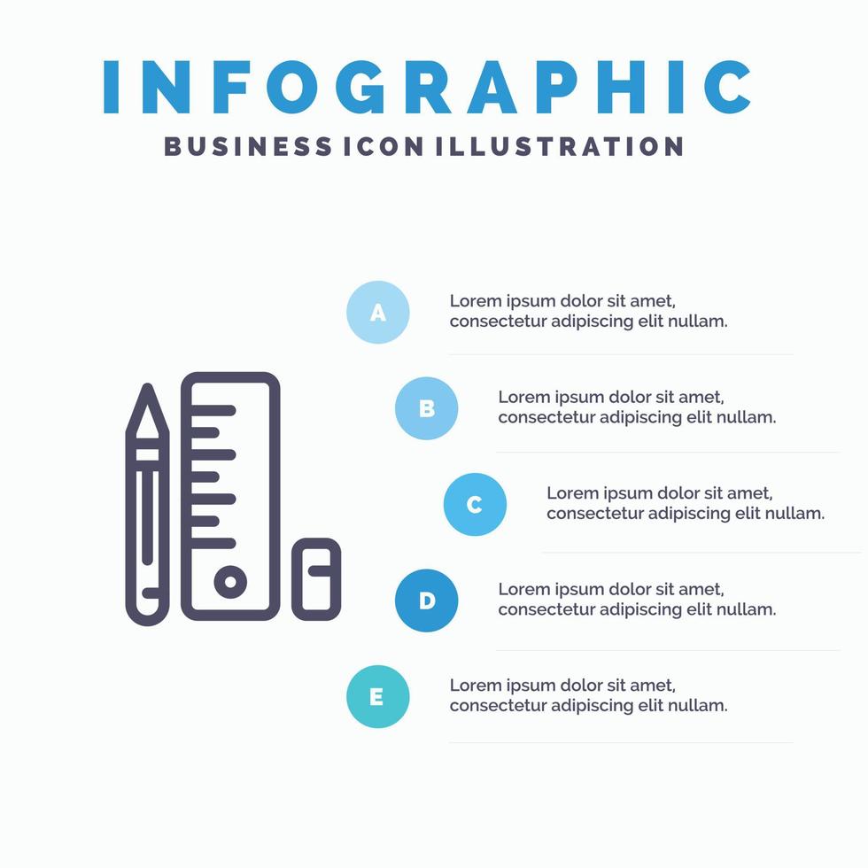 Education Pen Pencil Scale Line icon with 5 steps presentation infographics Background vector