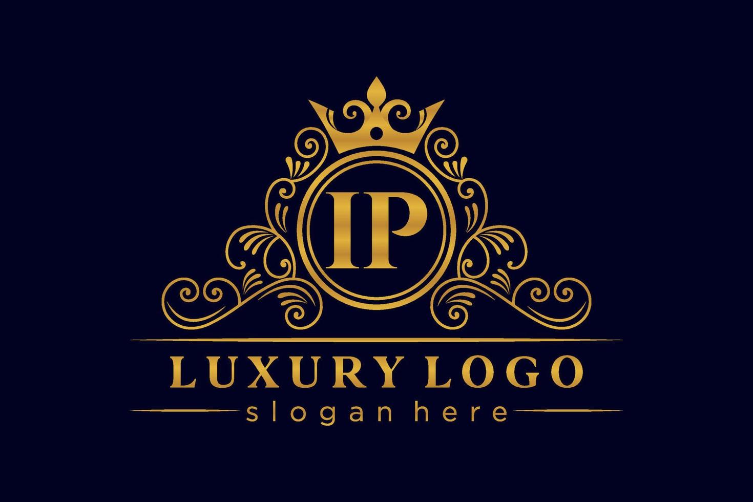 IP Initial Letter Gold calligraphic feminine floral hand drawn heraldic monogram antique vintage style luxury logo design Premium Vector