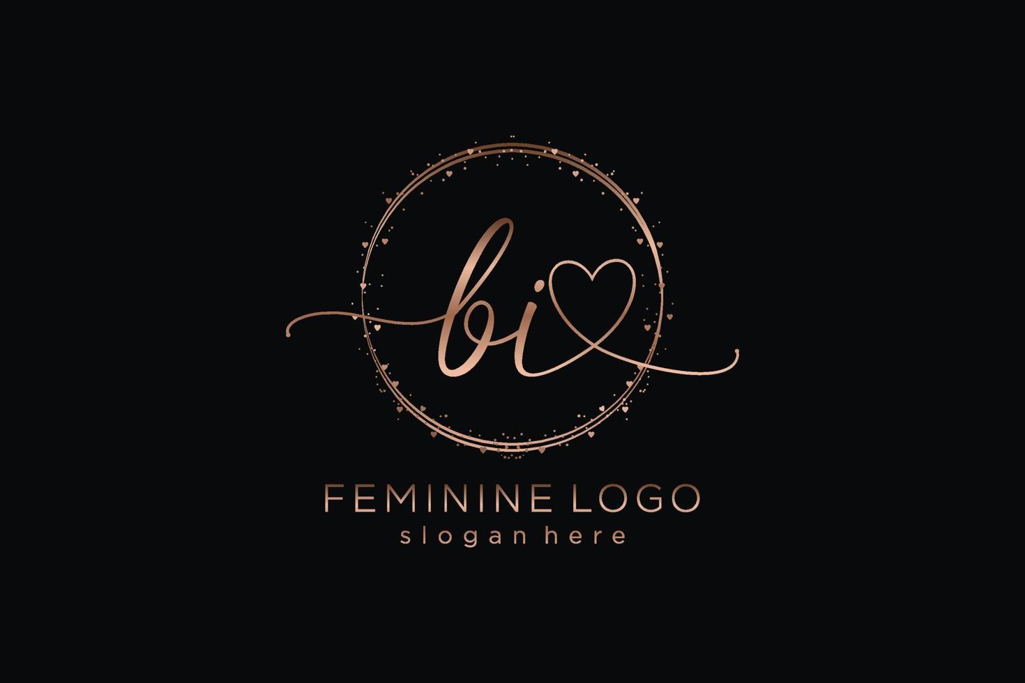 Initial BI handwriting logo with circle template vector logo of initial wedding, fashion, floral and botanical with creative template.