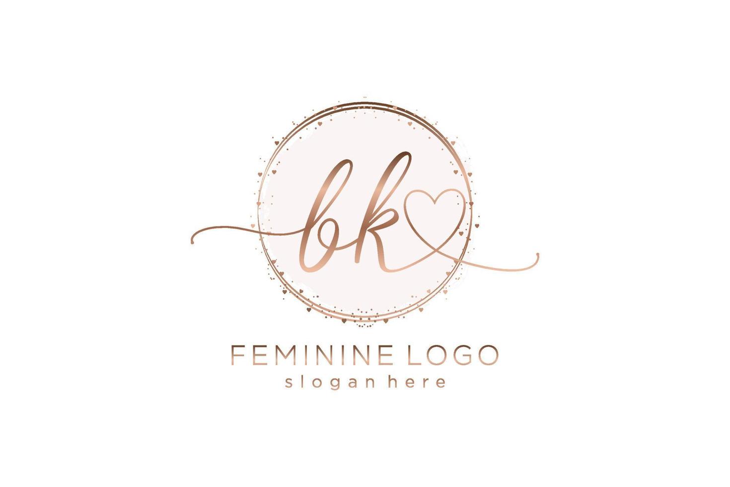 logotipo de escritura a mano bk inicial con plantilla de círculo logotipo vectorial de boda inicial, moda, floral y botánica con plantilla creativa. vector