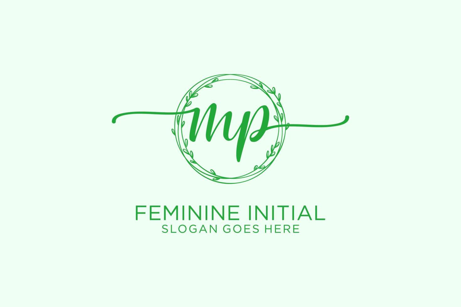 Initial MP beauty monogram and elegant logo design handwriting logo of initial signature, wedding, fashion, floral and botanical with creative template. vector