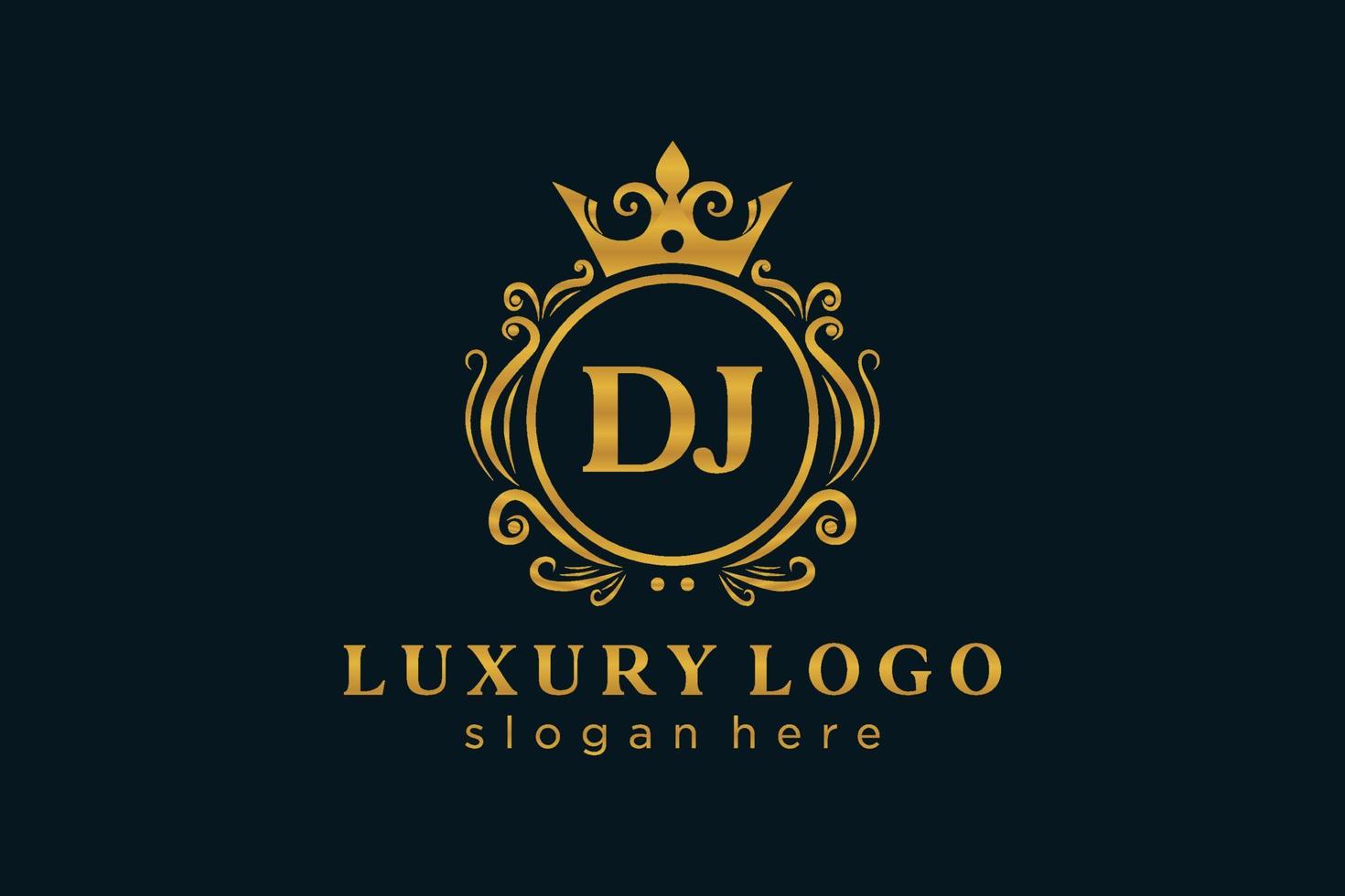 plantilla de logotipo de lujo real de letra dj inicial en arte vectorial para restaurante, realeza, boutique, cafetería, hotel, heráldica, joyería, moda y otras ilustraciones vectoriales. vector