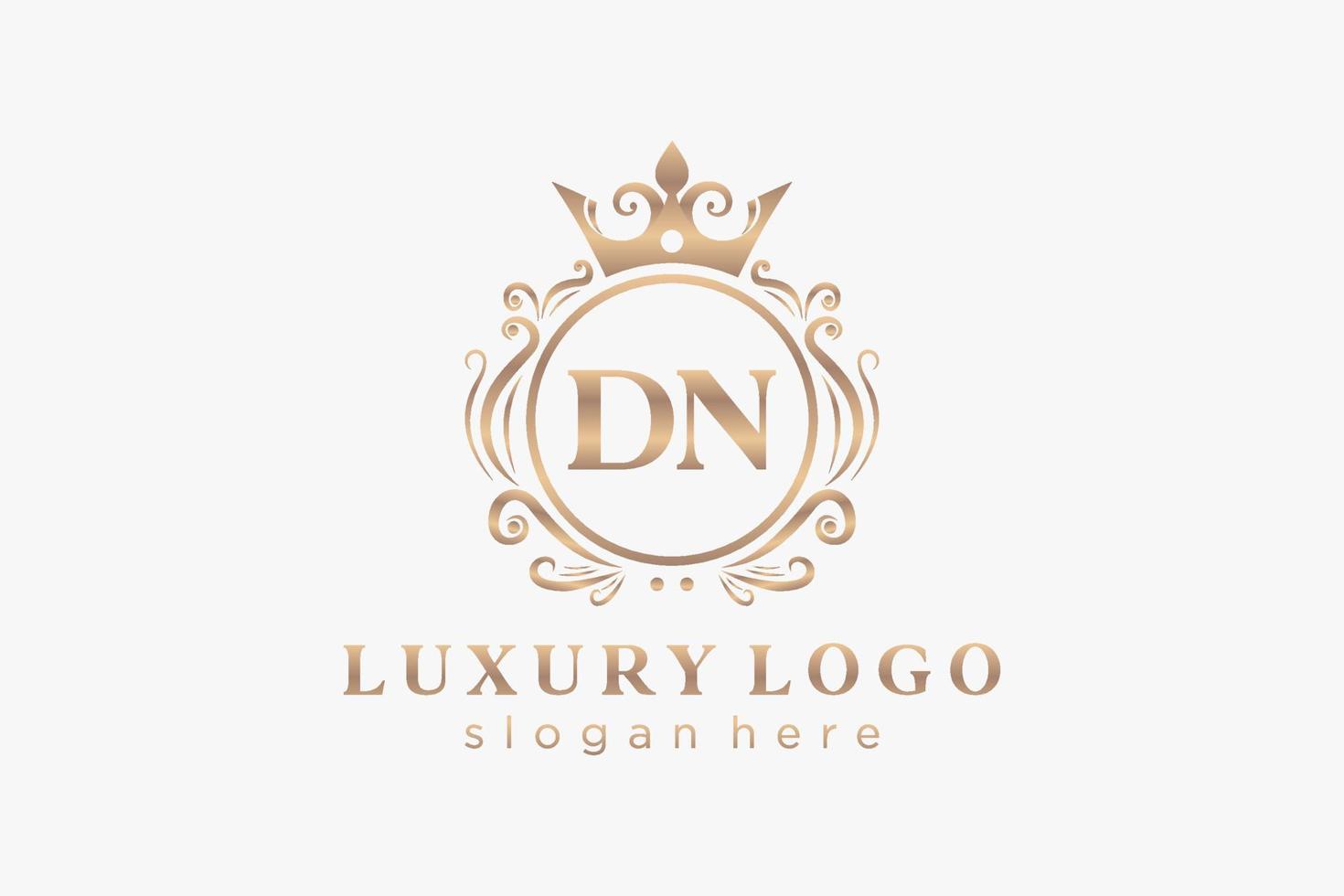 Initial DN Letter Royal Luxury Logo template in vector art for Restaurant, Royalty, Boutique, Cafe, Hotel, Heraldic, Jewelry, Fashion and other vector illustration.