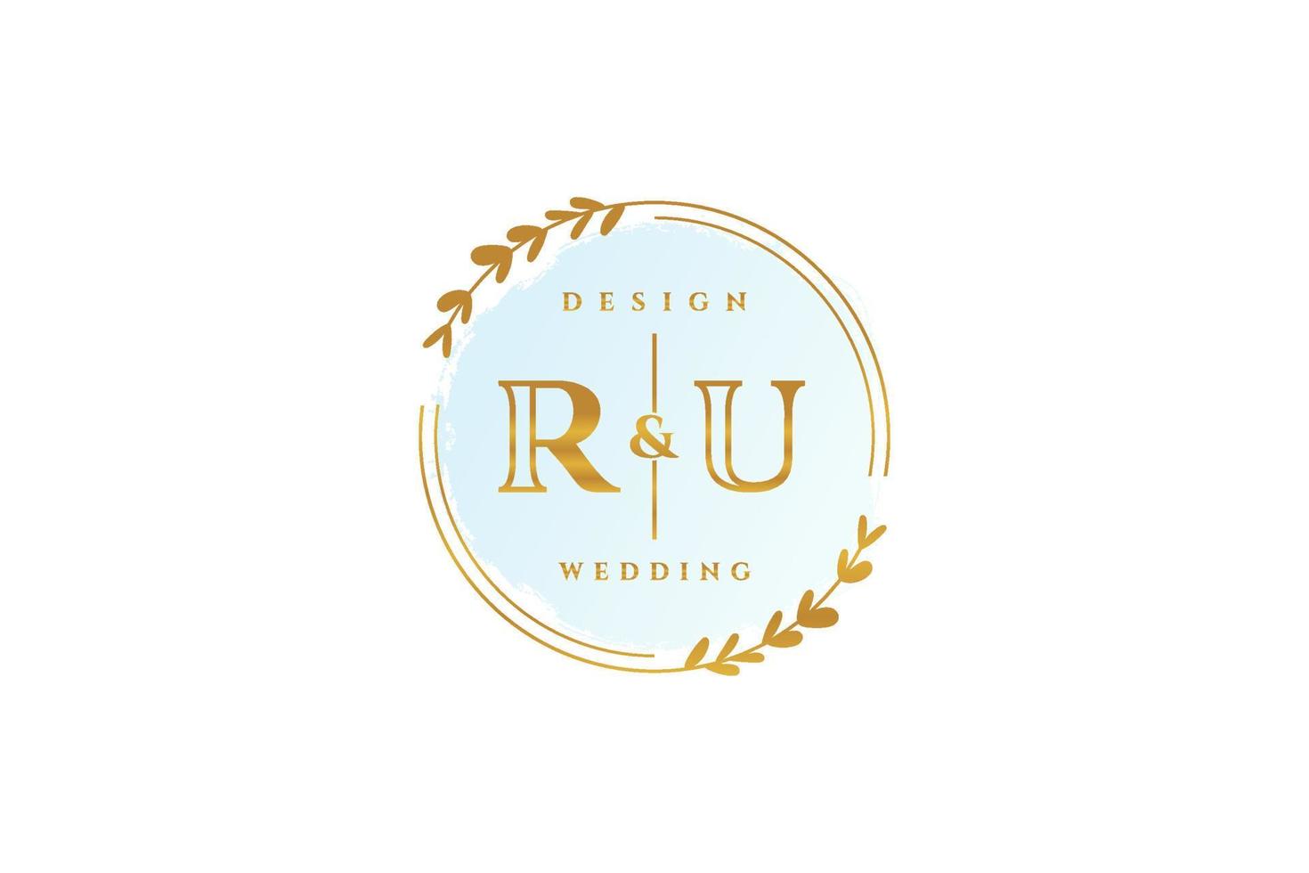 Initial RU beauty monogram and elegant logo design handwriting logo of initial signature, wedding, fashion, floral and botanical with creative template. vector
