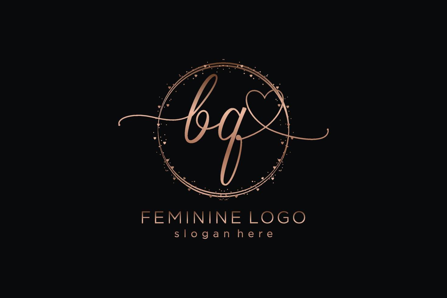 logotipo de escritura a mano bq inicial con plantilla de círculo logotipo vectorial de boda inicial, moda, floral y botánica con plantilla creativa. vector