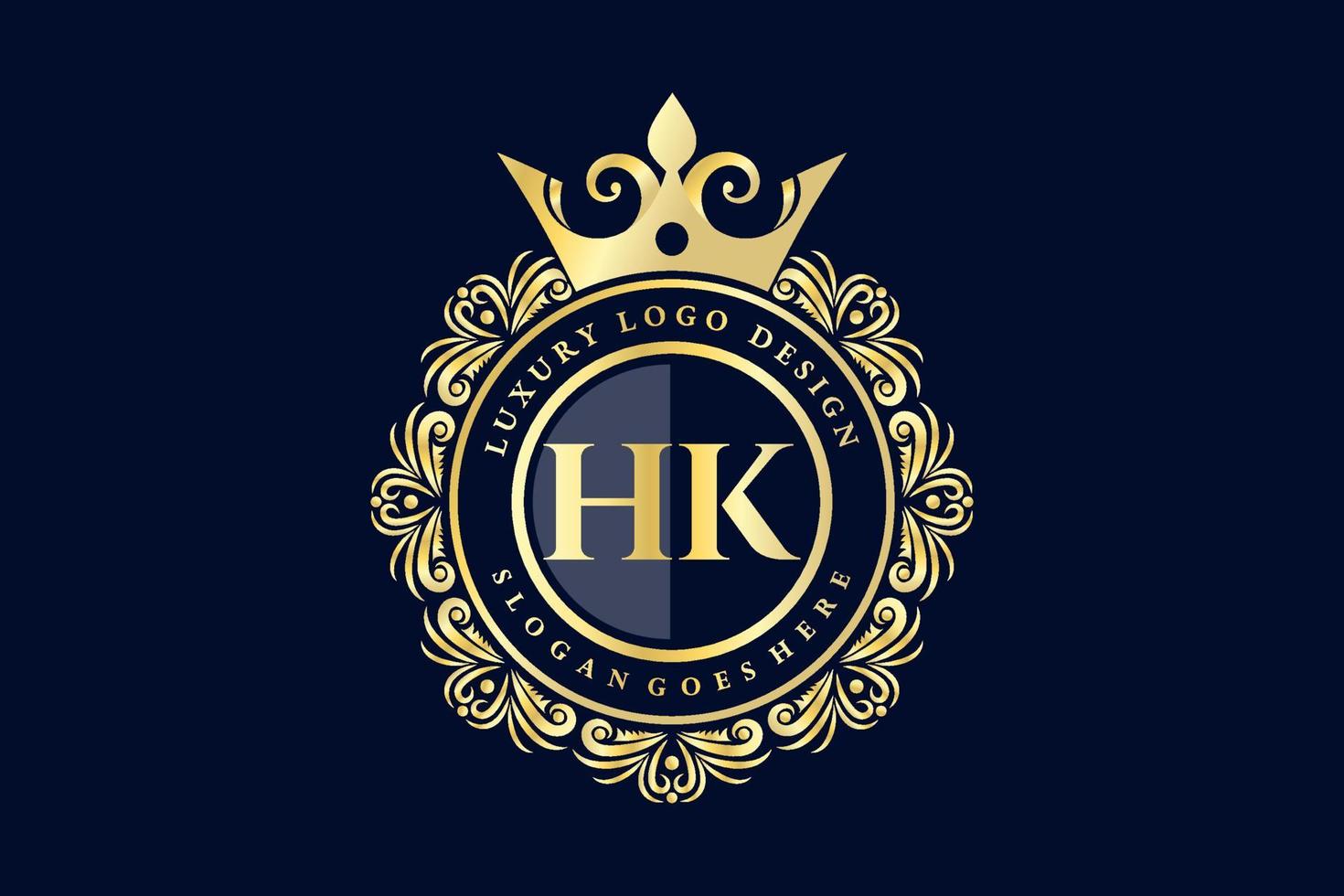 HK Initial Letter Gold calligraphic feminine floral hand drawn heraldic monogram antique vintage style luxury logo design Premium Vector