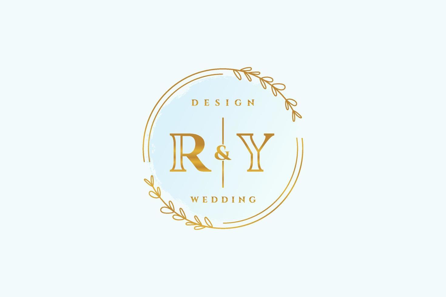 Initial RY beauty monogram and elegant logo design handwriting logo of initial signature, wedding, fashion, floral and botanical with creative template. vector