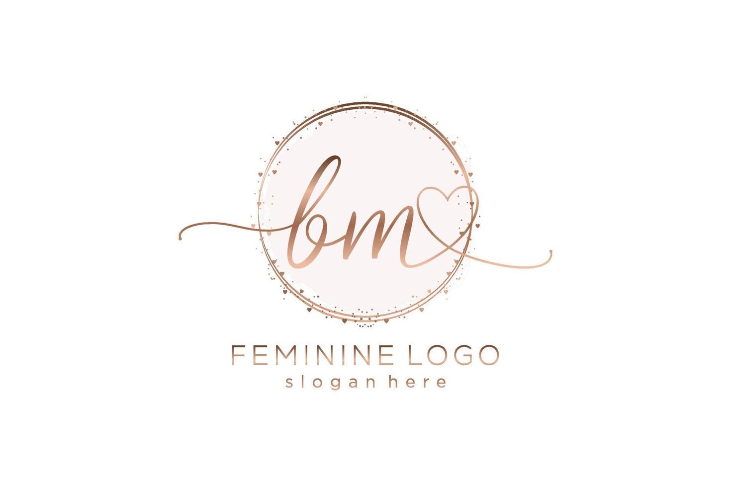 logotipo inicial de escritura a mano bm con plantilla de círculo logotipo vectorial de boda inicial, moda, floral y botánica con plantilla creativa. vector