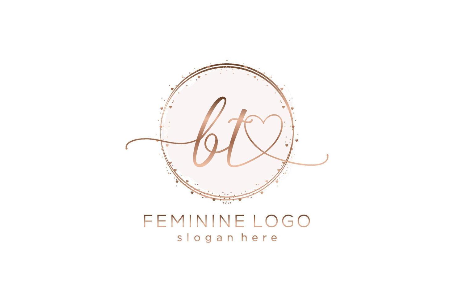 Initial BT handwriting logo with circle template vector logo of initial wedding, fashion, floral and botanical with creative template.