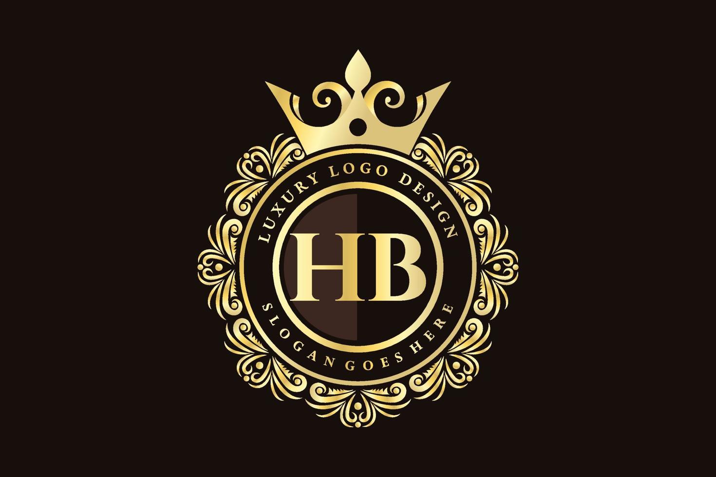 HB Initial Letter Gold calligraphic feminine floral hand drawn heraldic monogram antique vintage style luxury logo design Premium Vector