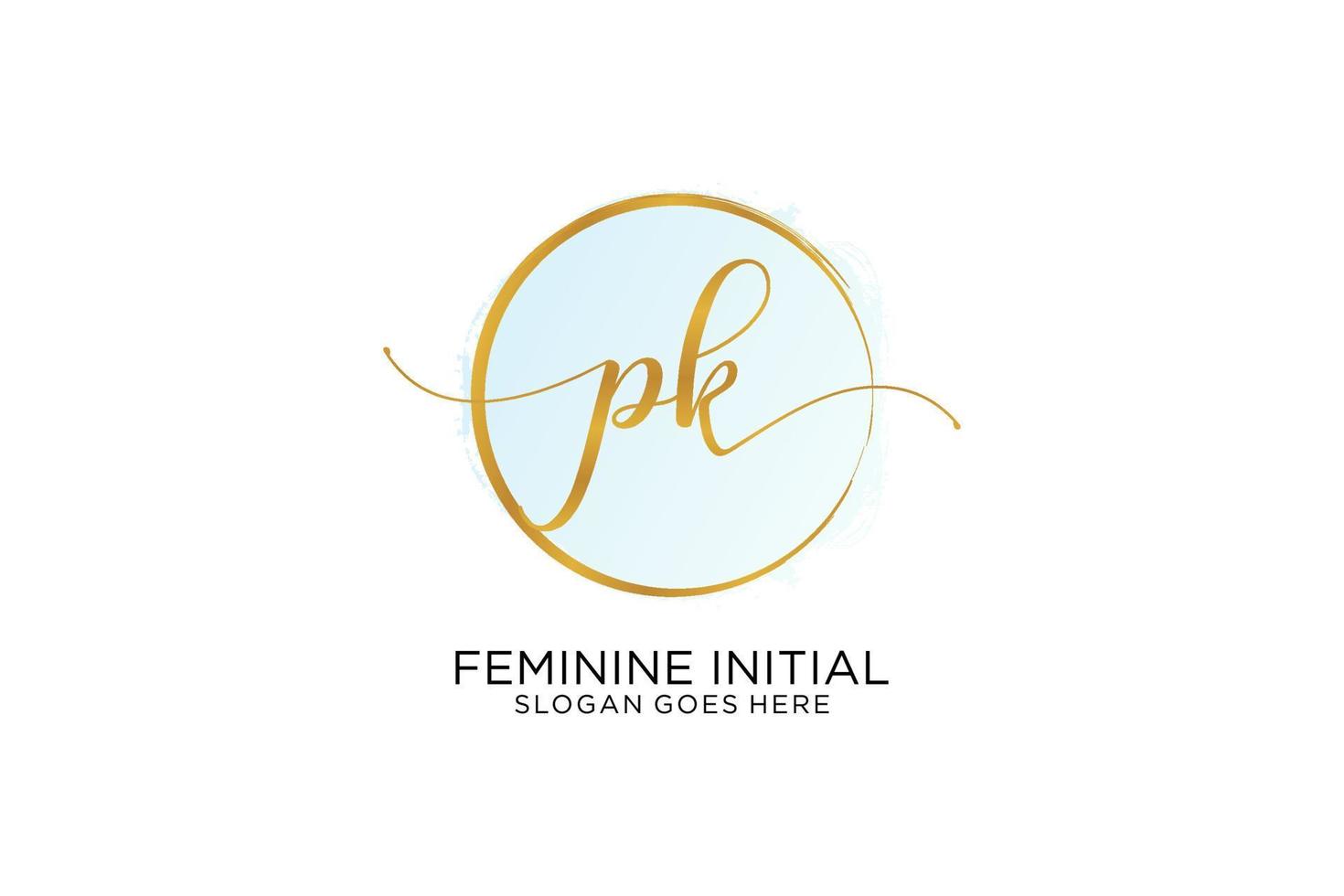 Initial PK handwriting logo with circle template vector signature, wedding, fashion, floral and botanical with creative template.