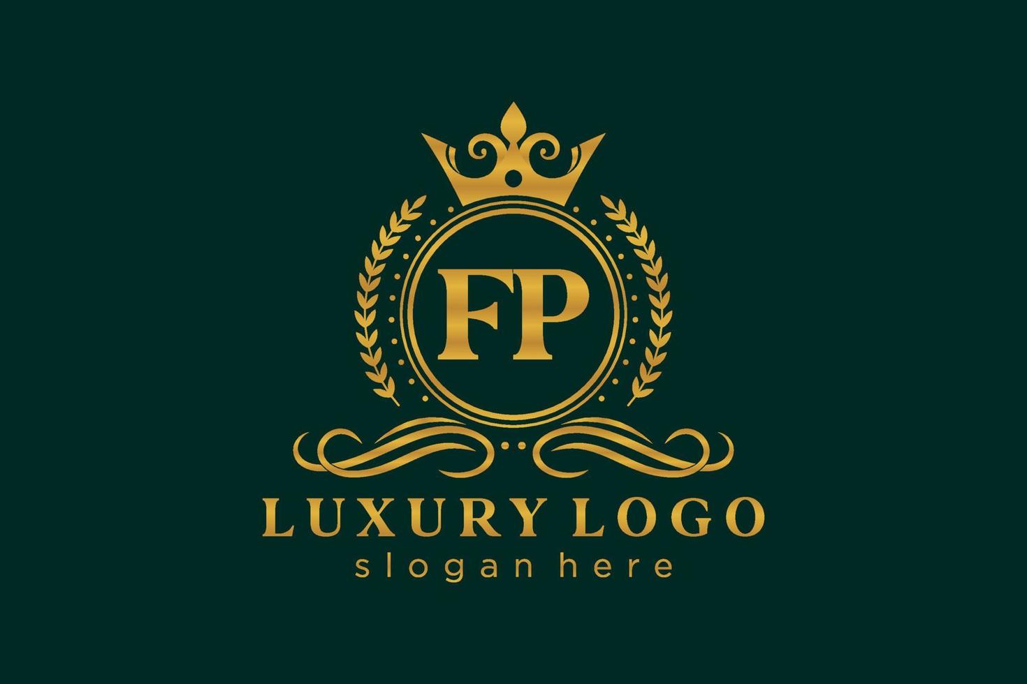 Initial FP Letter Royal Luxury Logo template in vector art for Restaurant, Royalty, Boutique, Cafe, Hotel, Heraldic, Jewelry, Fashion and other vector illustration.